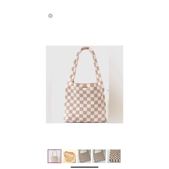 NWT Kopari Limited Edition Checkered Knit Blue Tan Cream Tote Bag 11” x 14” - Picture 1 of 6
